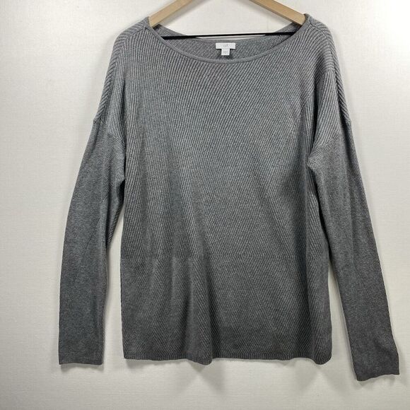 J Jill Gray Ribbed Knit Oversized Pullover Sweater Geometric Medium - Picture 1 of 7